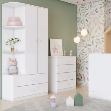 Imagem de Quarto de Bebê com Guarda Roupa e Cômoda Labirinto Henn - Branco