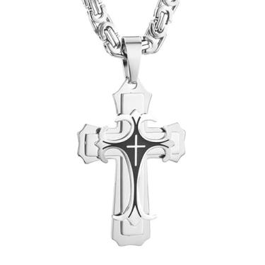 Imagem de Colar De Cruz Banhado A Prata Com De Titânio Puro,Colar De Crucifixo Com Corrente De Meio-fio,Joias Simples De Hip Hop