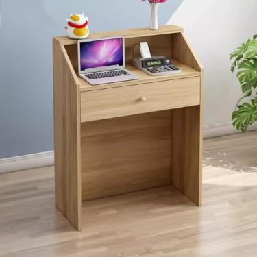 Imagem de Mesa de recepção com gaveta com trava, balcão de caixa, caixa registradora multifuncional, para salões de beleza, lojas de conveniência, lojas de roupas, nogueira clara, 60 × 36 × 91,5