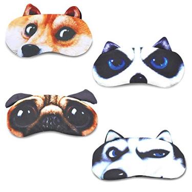 Imagem de Máscara de dormir para meninos e meninas Tphon Funny Blindfolds Soft Cute Animal Sleeping Masks with Ajustável Strap for Travel Naps Shift Works Games 4 or 8 Pack, 02 Dog*4