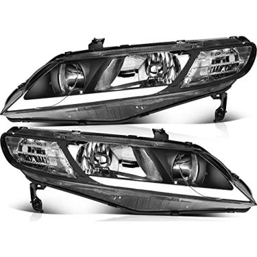 Imagem de LBRST Conjunto de farol adequado para Honda 2006-2011 para Civic Black Housing Lente transparente refletor transparente para motorista e farol do lado do passageiro