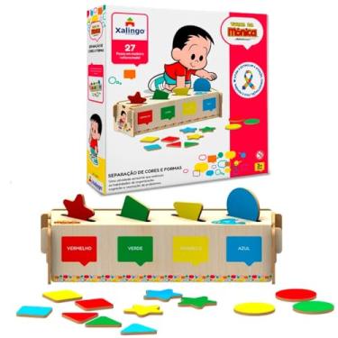 Imagem de Jogo Didático Educativo Encaixe Cores e Formas Turma da Mônica Infantil