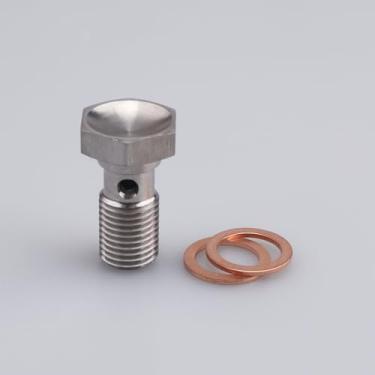 Imagem de AC Performance Adaptador de encaixe de freio com parafusos banjo de rosca de aço inoxidável -3 AN (3/8 x 24) com arruelas de cobre M10, parafuso único banjo 20 mm de comprimento