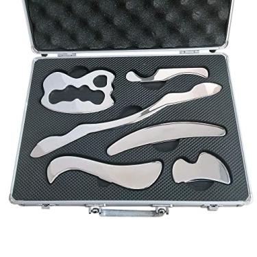 Imagem de NCCYOOT Gua Sha Set, Iastm Tool Gua Sha Aço Inoxidável Raspador Muscular Conjunto de 6 Peças para Terapia de Tecidos Moles E Redução de Braços, Pernas, Costas, Dor Muscular Do Ombro (6B Pcs)