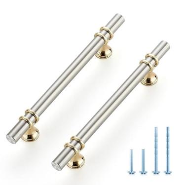 Imagem de Ravinte Hardware Pacote com 10 Puxadores de Armário de Níquel Escovado e Ouro de 7,38", Puxadores de Armário de Cozinha, Puxadores de Gaveta, Ferragens para Armário de Cozinha, Pux (Centro Do Furo De