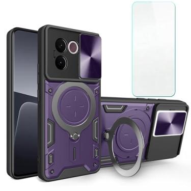 Imagem de CWEIYUSHU Capa compatível com Vivo V30e 5G, compatível com Vivo V40 Lite 5G [protetor de tela] [PC rígido + silicone macio][suporte de anel] roxo