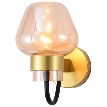 Imagem de Luminária de parede moderna de vidro cobre completo, simples, montada na parede, escada industrial, arandela de parede de cozinha, luminária de parede com base E26/E27 para corredor, estudo,