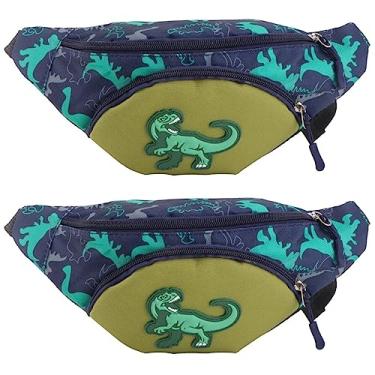Imagem de Pochete infantil para meninos e , bolsa de desenho animado de dinossauro, bolsa de cintura transversal no peito para acampamento e viagem, 2 peças, verde, 32*7*13cm, centímetro