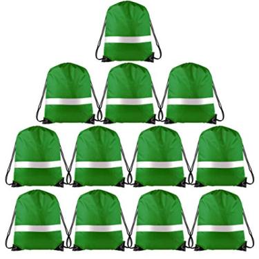 Imagem de Mochila KUUQA com cordão e tira refletiva, mochila com cordão, mochila, mochila, mochila, mochila em volume para yoga, esporte, academia, viagens, Dark Green, 12Pcs 15.7"*13.4"