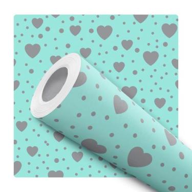 Imagem de Papel De Parede Adesivo Lavável Quarto Corações Cinza Verde 12m - Baza