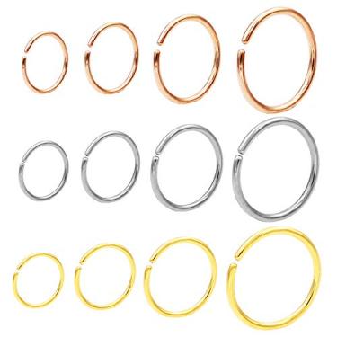 Imagem de Brincos de piercing de nariz sem costura da Jofukin, argola, septo, anel para mulheres, para Helix Daith Rook Tragus Conch Lip, joia corporal masculina 22 g/20 g/18 g - 6 mm/8 mm/10 mm/12 mm - prata/ouro/ouro rosa