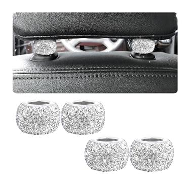 Imagem de Osilly Colares de encosto de cabeça para carro, 4 peças de decoração de anéis para descanso de cabeça de carro, acessórios interiores de diamante de cristal de strass para descanso de cabeça automático, pingentes de cristal para carro, SUV caminhão (branco)