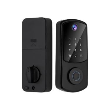 Imagem de AloveH Fechadura de porta WiFi com impressão digital inteligente com captura e desbloqueio de câmera, fechadura de porta de entrada sem chave com função de campainha