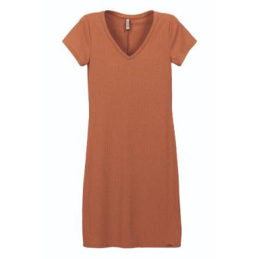 Imagem de Vestido Manga Curta Canelado Plus Size Marialicia Ref 052083, Marrom 3