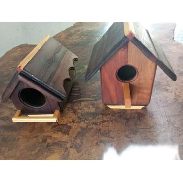 Imagem de Casinha de Pássaros em Madeira de Lei, 2 Tamanhos, Canela Preta e Peroba, para Calopsita e Agapornis
