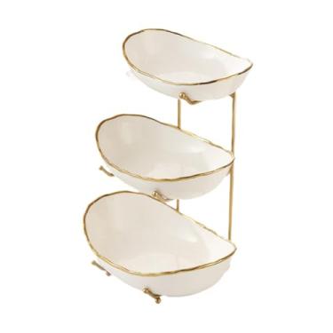 Imagem de WeiLaiKeQi Tigela de frutas cerâmicas para balcão de cozinha, suporte de frutas, cesta de frutas decorativas, modernas e em camadas para armazenamento de, Ouro 3 Camadas
