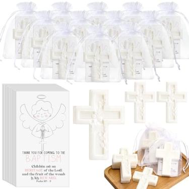 Imagem de Swiffen Pacote com 80 lembrancinhas de batismo para convidados, sabonete, chá de bebê, perfumado, lembrancinhas com cartões comemorativos, bolsa de organza, batizado, comunhão, batismo, festa