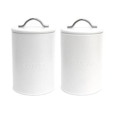 Imagem de Kit 2 Latas de Café e Açúcar Brancas Com Alça - Herméticas - Mai Home