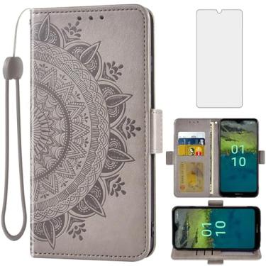 Imagem de Asuwish Capa de telefone para Nokia C110 capa carteira de vidro temperado protetor de tela porta-cartão de crédito flip bolsa alça de pulso suporte fólio cordão slot acessórios para celular C 110 4G