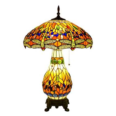 Imagem de VirtueKing Abajur Estilo Tiffany Linda Luminária De Libélula Tiffany Feita À Mão Luminária De Vidro Colorido 18X18X27 Polegadas Luz De Leitura De Mesa Estilo Mãe E Filha Decoração Para Quarto Sala D
