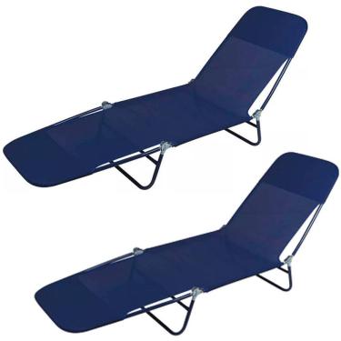 Imagem de Kit 2 Cadeira Espreguiçadeira Textilene Aço Ajustável Piscina Jardim Azul - Mor