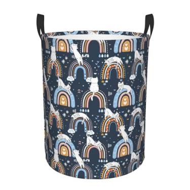Imagem de Cesto de roupa para gatos boho arco-íris cesto de roupas balde de armazenamento de roupas fofo animal organizador de brinquedos caixa de brinquedo azul gatinho caixa de brinquedo grande de lona