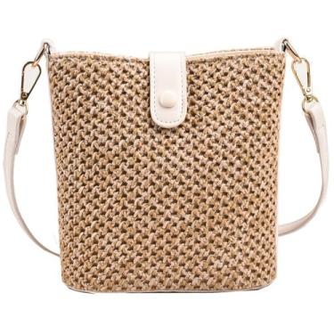 Imagem de Bolsas transversais de palha femininas bolsa de mão balde de tecido de verão bolsa de ombro moderna bolsa de praia 2025, Bege
