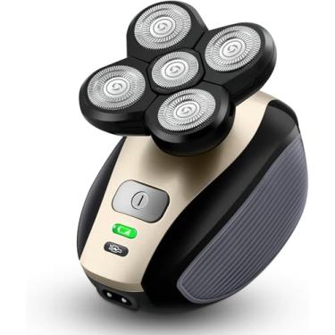 Imagem de Aparador de barbeador elétrico para homens carecas Kit de cuidados 5 em 1 Barbeadores rotativos a seco molhado Aparador de barba para nariz, Escova de limpeza facial, sem fio, à prova d'água, carregamento USB recarregávelBarbeador elétrico 5 em 1 para homens, barbeadores rotativos recarregáveis molh
