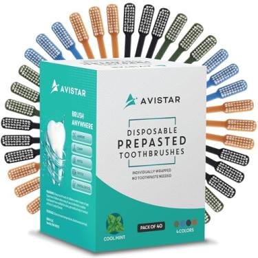 Imagem de 40 escovas de dentes descartáveis pré-coladas embaladas individualmente - escovas de dentes descartáveis pré-coladas de uso único com pasta de dente embutida - Escova de dentes sem água para viagens,
