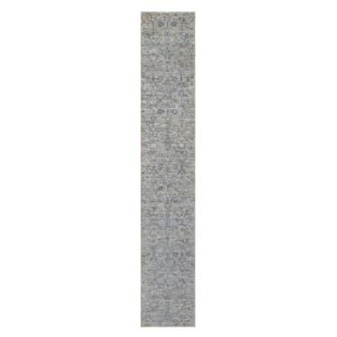 Imagem de Shahbanu Rugs Tapete oriental branco atado à mão com design de folha de foice de seda com lã (2'7'x15'22.9 cm)