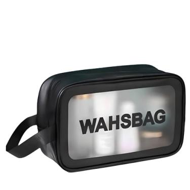 Imagem de Necessaire Transparente em PVC e Couro, Bolsa de Viagem para Cosméticos e Higiene Pessoal, Unissex (Preto)