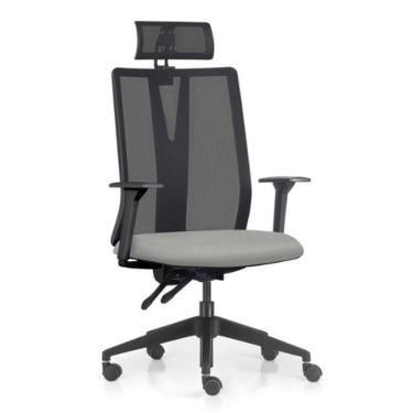 Imagem de Cadeira Escritório Giratória Presidente Flow F02 Base Preta Crepe Cinza - Lyam Decor