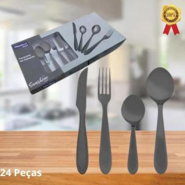 Imagem de Faqueiro De Luxo Conjunto Jogo De Talheres Black Aço Inox 24 Peças Sun