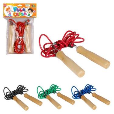 Imagem de Kit 2 Corda de Pular Brinquedo Cabo De Madeira 2,6m Ar Livre - Zein Im