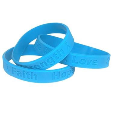 Imagem de 25 pulseiras azuis claras para conscientização do câncer de próstata - 100% silicone de grau médico - livre de látex e toxinas - 25 pulseiras - mostre seu apoio à conscientização sobre o câncer de