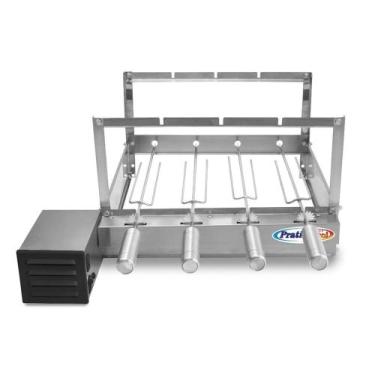 Imagem de Espeto Giratório Grill Giratório p/ Churrasqueira 4 Espetos Inox - Pra
