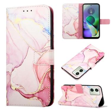 Imagem de Dinglijia Capa Motorola G54, capa tipo carteira de couro PU com estampa de mármore com suporte para cartão e coldre de telefone para mulheres para Moto G54, YBDLS ouro rosa