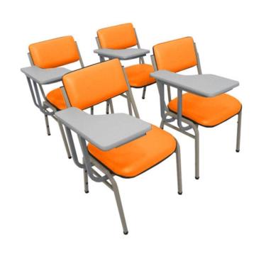 Imagem de Kit com 4 Cadeiras Escolar Universitária para Auditórios Linha Hotel Smart Laranja