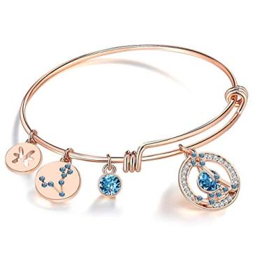 Imagem de Leafael Pulseira expansível do zodíaco Superstar feita com cristais premium constelação do horóscopo outubro novembro pedra do nascimento topázio joia marrom, banhado a ouro rosa, 18 cm, One Size,