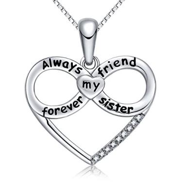 Imagem de FANCYCD Colar de coração "Always My Sister Forever My Friend", 46 cm, joia para mulheres e meninas, presentes de aniversário para irmã, melhores amigas., Algodão Zircônia cúbica Platina, Zircônia cúbica,