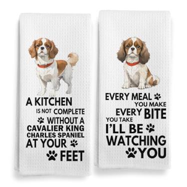 Imagem de Qeheb Cavalier King Charles Spaniel Toalhas de cozinha para cães, Cavalier King Charles Spaniel Cachorro Mãe Pai Proprietário Prato Chá Toalhas de Cozinha Conjunto Decorativo, Cachorrinho Pet Cães