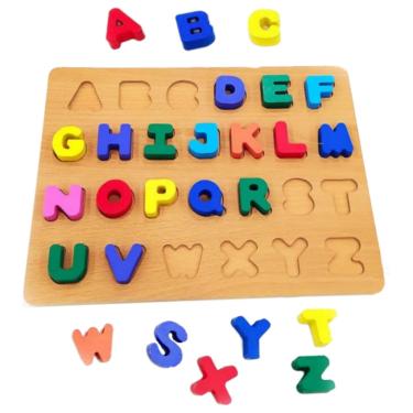 Imagem de Brinquedo Educativo de Encaixar Peças Letras Coloridas em Madeira