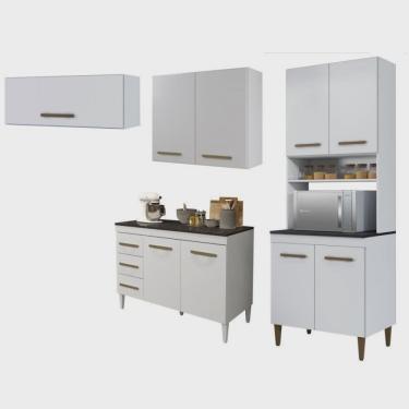 Imagem de Conjunto Paneleiro 4 Portas Balcão com Tampo Aéreo 2 Portas e 1 Aéreo Basculante