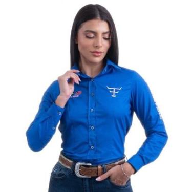 Imagem de CAMISA COMPETIÇÃO FEMININA MANGA LONGA TEXAS FARM - CAP007 - AZUL ROYAL/ ROSA BEBÊ-Feminino