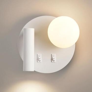 Imagem de HOSETEON Arandela de parede redonda LED para montagem na parede luz de leitura cabeceira com interruptor globo parede de vidro arandela luzes de cabeceira r g quarto