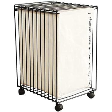 Imagem de Carrinhos móveis de prateleira, cesta de lavanderia, cestos de roupas com tampas, carrinho de metal com rodinhas multimoderno mesa de centro, mesa de cabeceira, cesto sujo/dourado (preto)