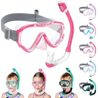 Imagem de Vvinca Conjunto de Snorkel Infantil com Tira Elástica de Tecido para Idades de 4 A 14 Anos-Equipamento de Mergulho com Snorkel de Superfície Seca para Crianças, Jovens E Jovens-Máscara de Mergulho Inf