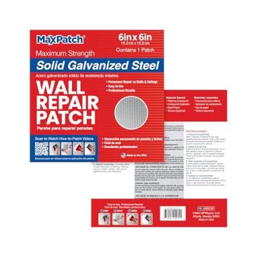 Imagem de MaxPatch Patch de reparo de parede autoadesivo de metal sólido de 15 cm x 15 cm (pacote com 3) – Metal galvanizado durável, fácil aplicação para reparos de drywall, gesso e teto
