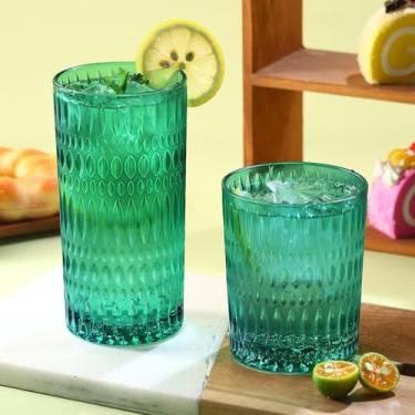 Imagem de Loivttvv Conjunto de 8 copos de vidro, copos altos de 400 ml e copos de vidro canelados, copos vintage para água, suco, coquetel, uísque (Atroviens)