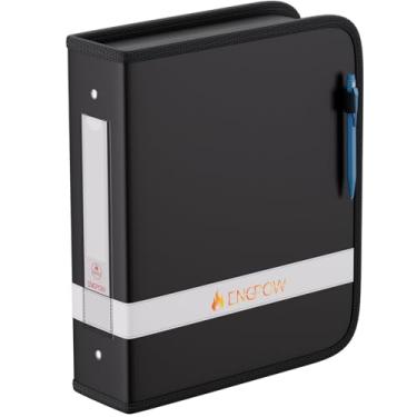 Imagem de ENGPOW Fichário de 3 anéis, fichário D à prova de fogo de 5 cm com zíper, comporta 500 folhas, antiaderente, sem PVC, compatível com protetores de folhas transparentes, armazenamento seguro portátil